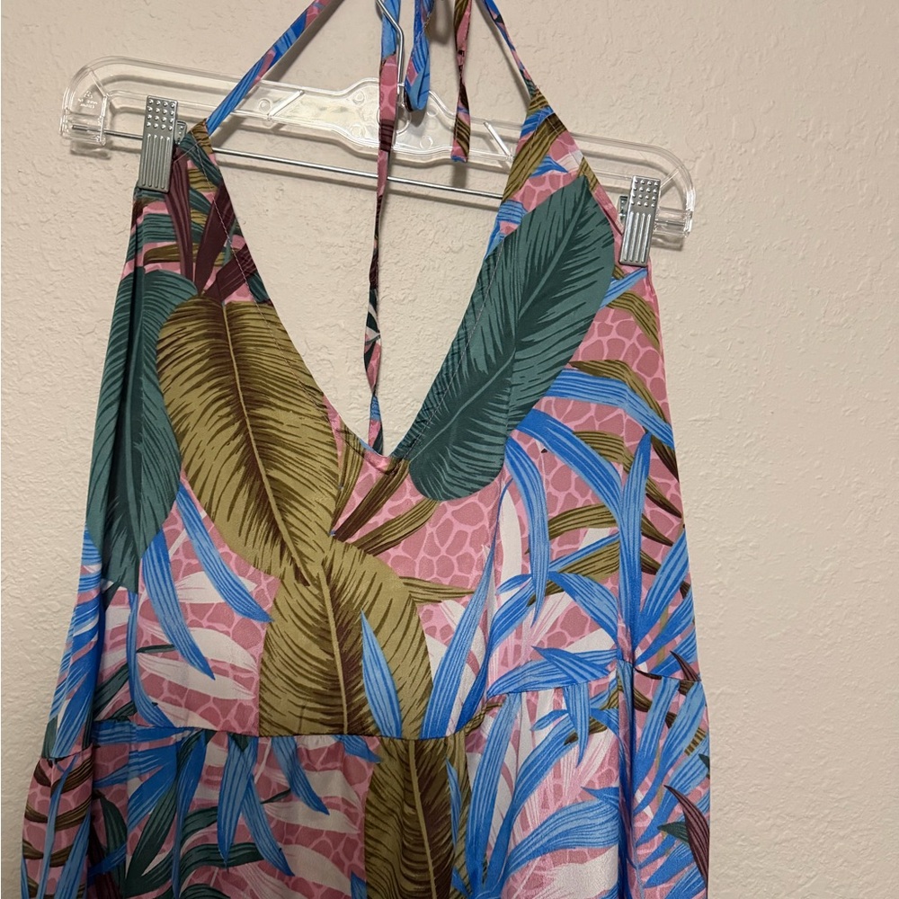 New never worn ASOS Blue and Pink Leaf Print Dress - Picture 6 of 7
